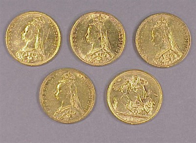 Lot 26 - Five Gold Coins Great Britain, five Sovereigns,...