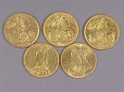 Lot 27 - Five Gold Coins Great Britain, five Sovereigns,...
