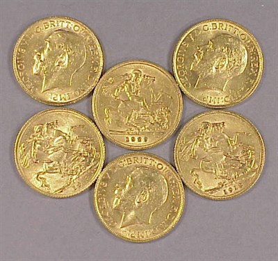 Lot 29 - Six Gold Coins Great Britain, six Sovereigns,...