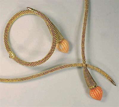 Lot 170 - Suite of Gold and Coral Jewelry 18 kt. yellow...
