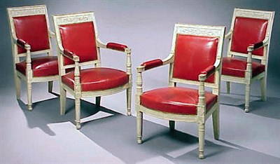 Lot 576 - Set of Four Consulat White and Green Painted...