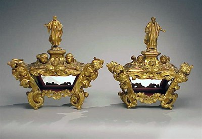 Lot 295 - Pair of Italian Rococo Gilt-Wood Reliquaries...