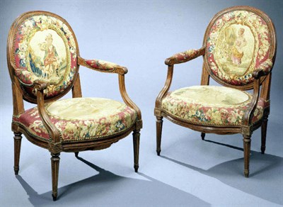 Lot 463 - Pair of Louis XVI Beechwood Fauteuils JB...