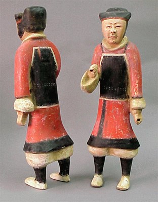 Lot 160 - Pair of Polychromed Gray Pottery Figures of...