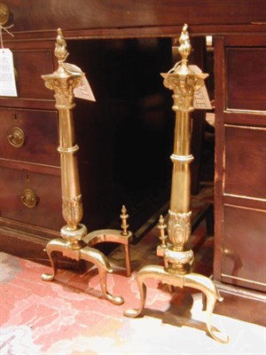 Lot 492 - Pair of Brass Column-Form Andirons
