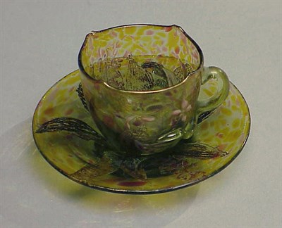 Lot 343 - Galle Enameled Cameo Glass Cup and Saucer...
