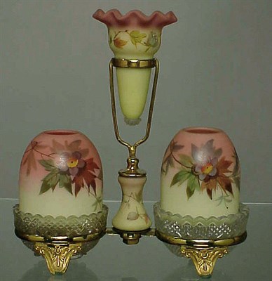 Lot 231 - Burmese Glass Fairy Lamp Epergne Decorated...