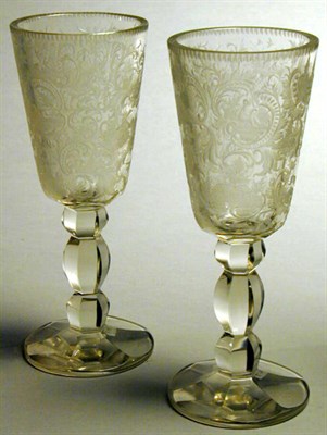Lot 475 - Pair of Bohemian Glass Goblets Each with a...
