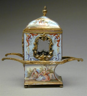 Lot 418 - French Enamel Miniature Sedan Chair Decorated...