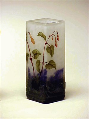 Lot 277 - Daum Nancy Enameled Cameo Glass Vase Of square...