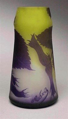 Lot 345 - DeVez Cameo Glass Vase Of tapering cylindrical...