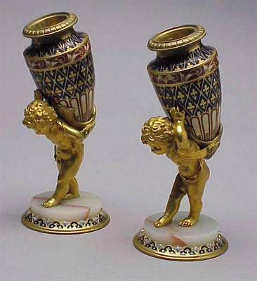Lot 537 - Pair of Gilt-Bronze and Champleve Enamel Vases...