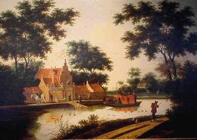 Lot 76 - Circle of Meindert Hobbema HOUSE BY A CANAL...