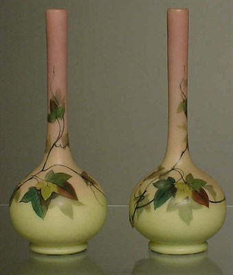 Lot 234 - Pair of Decorated Burmese Glass Vases Each of...