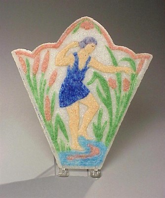 Lot 358 - Cros Pate de Verre Panel Depicting a bather...