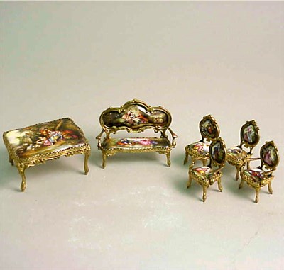 Lot 428 - Group of French Enamel Miniature Furniture...