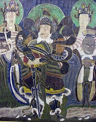 Lot 661A - Framed Korean Painting on Silk of a Lokapala...