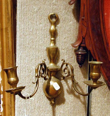 Lot 494 - Pair of Federal Style Brass Two-Light Sconces