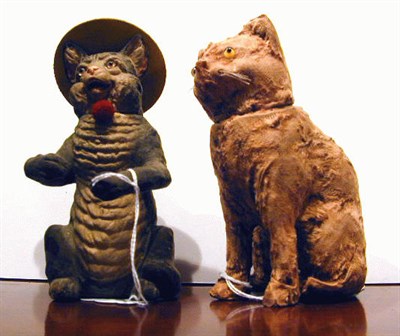 Lot 721 - Two Papier Mache Cat-Form Candy Containers