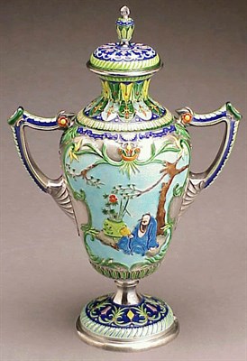 Lot 170 - Rare Chinese Enameled Export Silver Urn after...