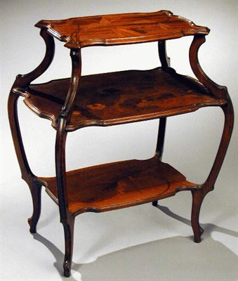 Lot 497 - Galle Marquetry Inlaid Three-Tier Table Each...