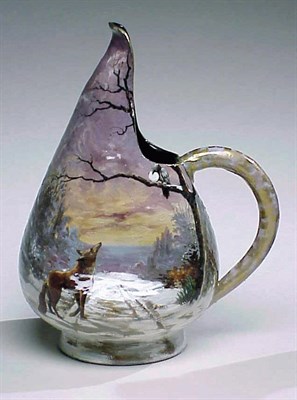 Lot 487 - Galle Pottery Ewer Decorated with a scene of a...