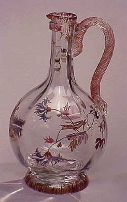 Lot 305 - Galle Enameled Glass Ewer With rope twist...