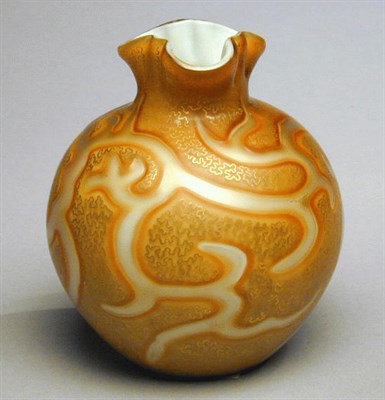 Lot 263 - Brown Gilt-Decorated Pearl Satin Glass Vase Of...