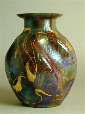 Lot 582 - Bohemian Glass Vase Of twisted ovoid form,...