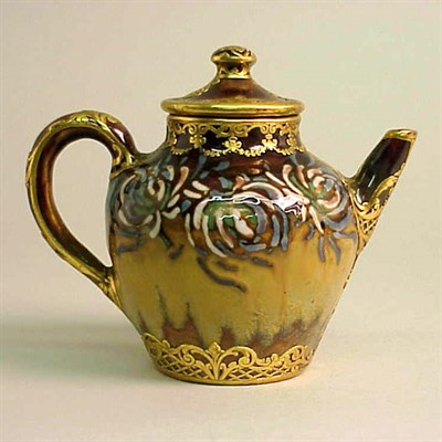 Lot 249 - Gres Boch Keramic Brass-Mounted Pottery Teapot