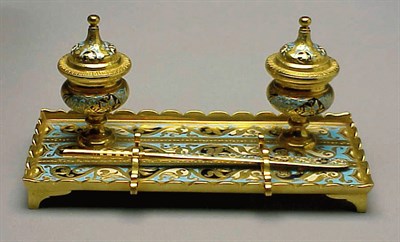 Lot 678 - Gilt-Bronze and Champleve Enamel Inkstand With...