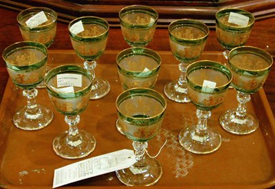 Lot 357 - Group of Green Cut to Clear Glass Stemware...