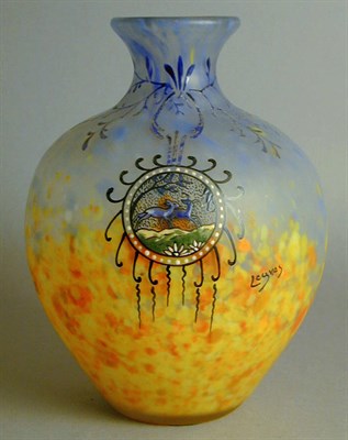 Lot 244 - LeGras Enamel Glass Vase Of ovoid form,...