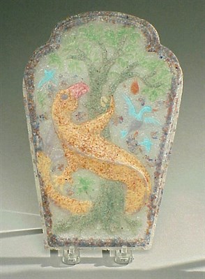 Lot 355 - Cros Pate de Verre Plaque Depicting a reptile...