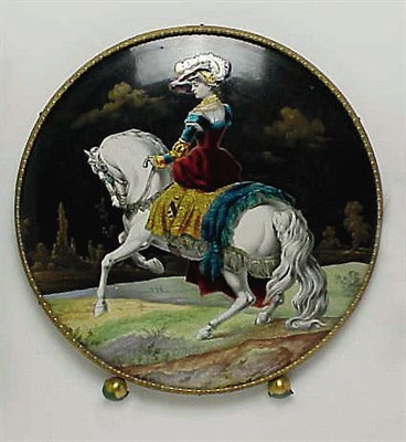 Lot 625 - French Enamel Plaque Circular, with an...