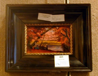 Lot 584 - Framed Limoges Enamel Landscape Plaque