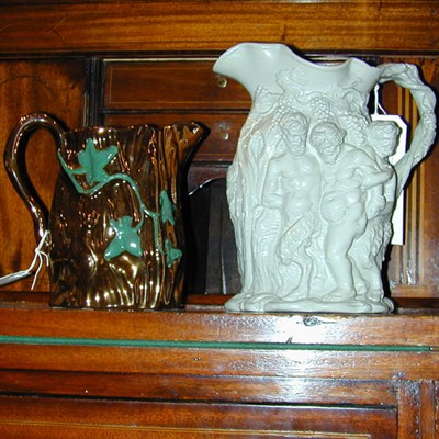 Lot 341 - Copper Lustreware Pitcher In the form of a log...