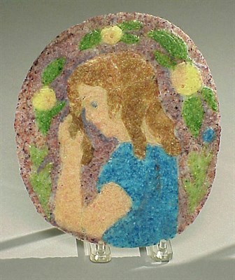 Lot 356 - Cros Pate de Verre Plaque Depicting a woman...