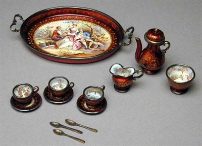 Lot 419 - French Enamel Miniature Tea Service Comprising...