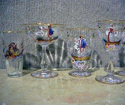 Lot 576 - Bohemian Enameled Glass Stemware Service...