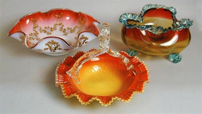 Lot 252 - Group of Three Glass Low Bowls Comprising one...