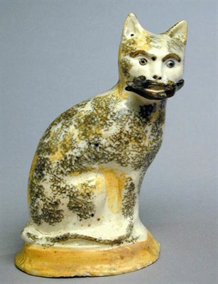 Lot 295 - Staffordshire Creamware Figure of a Cat...