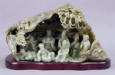 Lot 82 - Chinese Green Jade Grotto Carving