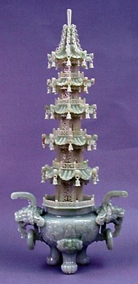 Lot 87 - Chinese Pale Green Hardstone Pagoda