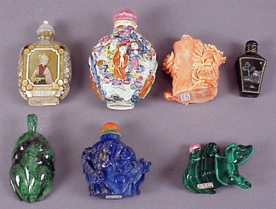 Lot 93 - Six Chinese Malachite, Lapis Lazuli, Coral,...