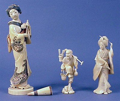 Lot 96 - Three Japanese Ivory Carvings of Young Women...
