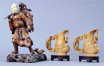 Lot 99 - Japanese Boxwood and Ivory Group of Shoki and...