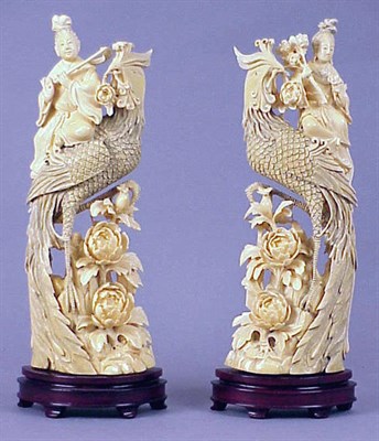 Lot 114 - Pair of Chinese Ivory Tusk Carvings of...