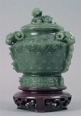 Lot 122 - Chinese Green Jade Miniature Archaic Vessel