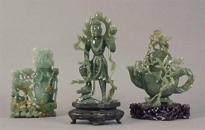Lot 594 - Chinese Mottled Green Jade Covered Teapot...